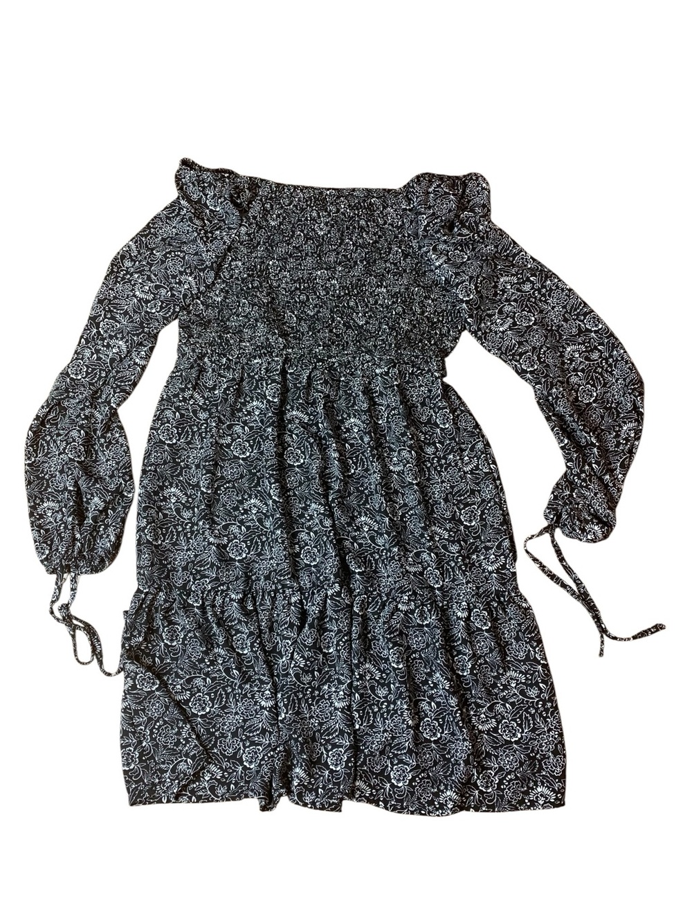 Devoted Black & White Floral Smocked Mini Dress - Small
